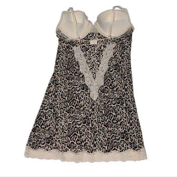 VICTORIA'S SECRET NIGHTIE PUSH UP BABYDOLL CHEMISE LEOPARD PRINT Boudoir 36B - Picture 2 of 5